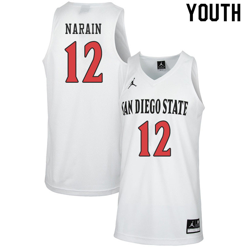 Jordan Brand Youth #12 Nolan Narain San Diego State Aztecs College Basketball Jerseys Sale-White